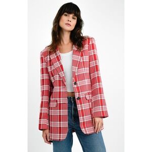 ASOS DESIGN Womens Red White Plaid Oversized Blazer Jacket Size US 6 118842096